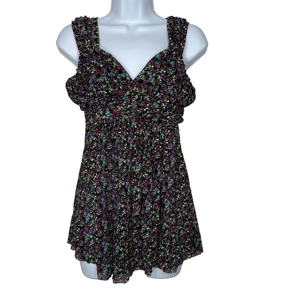 Express Babydoll Mesh Tank Top Size M Black Fairy Ditsy Floral‎ Whimsigoth